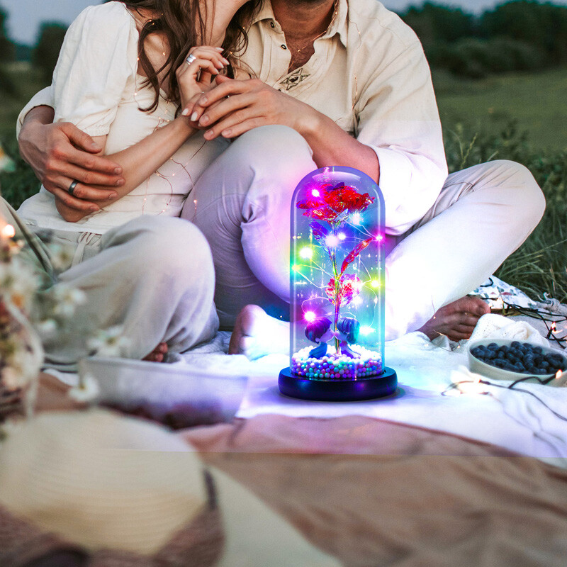 Eternal Forever Galaxy Rose Flower In Glass Dome LED Light Valentine’s Day Gift