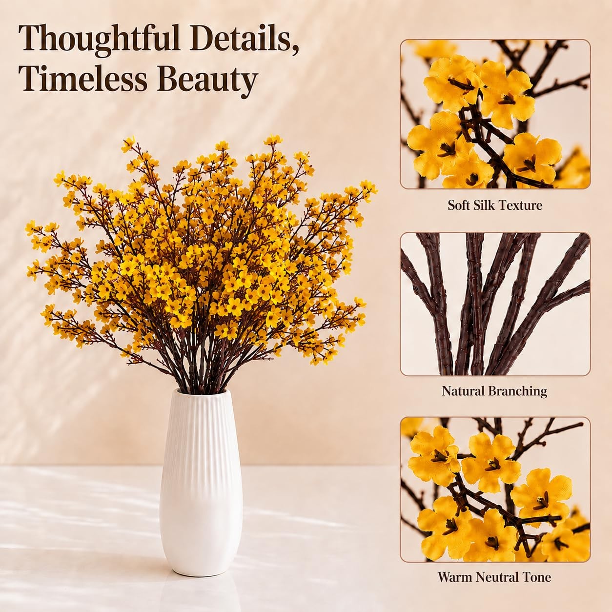 Dark Yellow Artificial Babys Breath Flowers Silk Gypsophila 18.5″ 6 Bundles