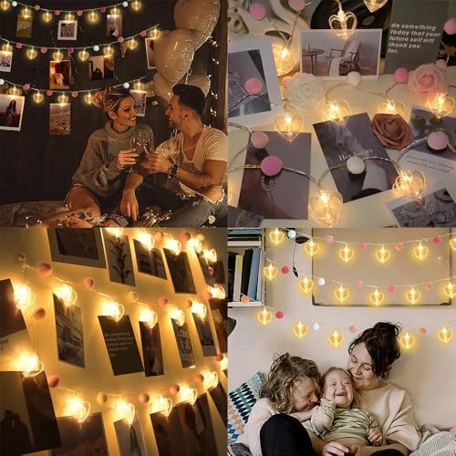 9.85Ft Photo Clip String Lights with 20 Cute Pompoms 20 LED Pink Pom-Heart