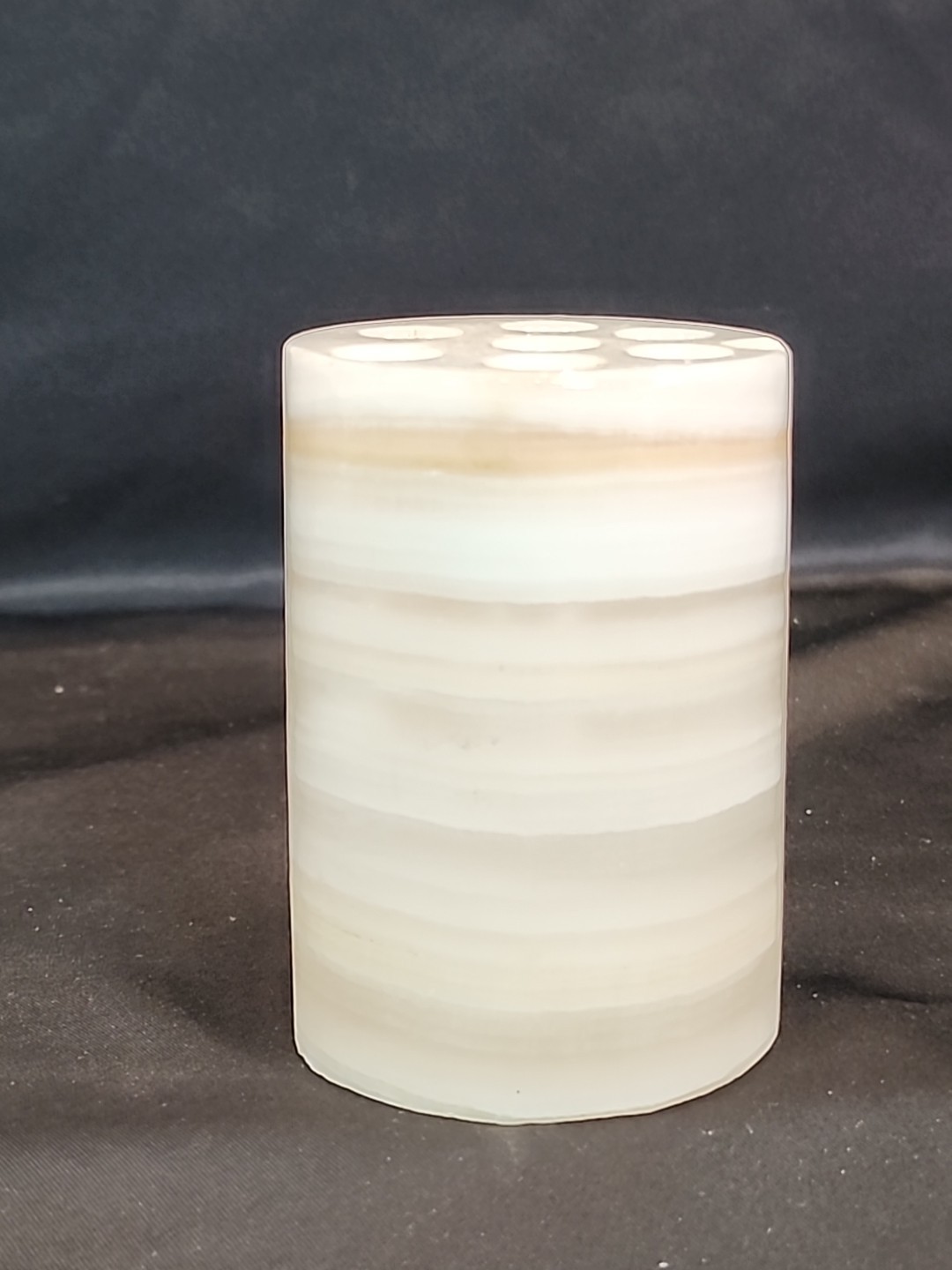 Vintage Variegated Earth Toned Onyx Marble 3″, 7 Hole Flower Frog Italy
