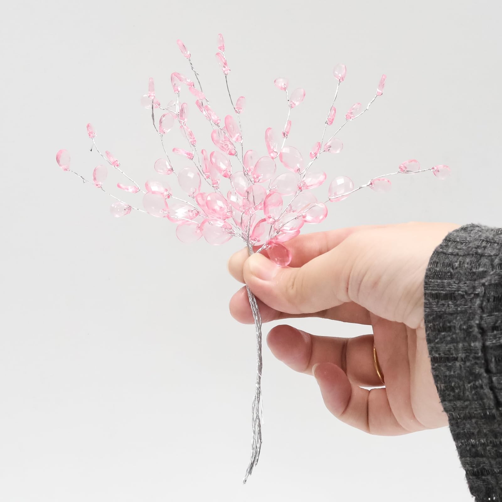 25 PCS Acrylic Crystal Flower Branch Pink Artificial Bead Drop Bouquet