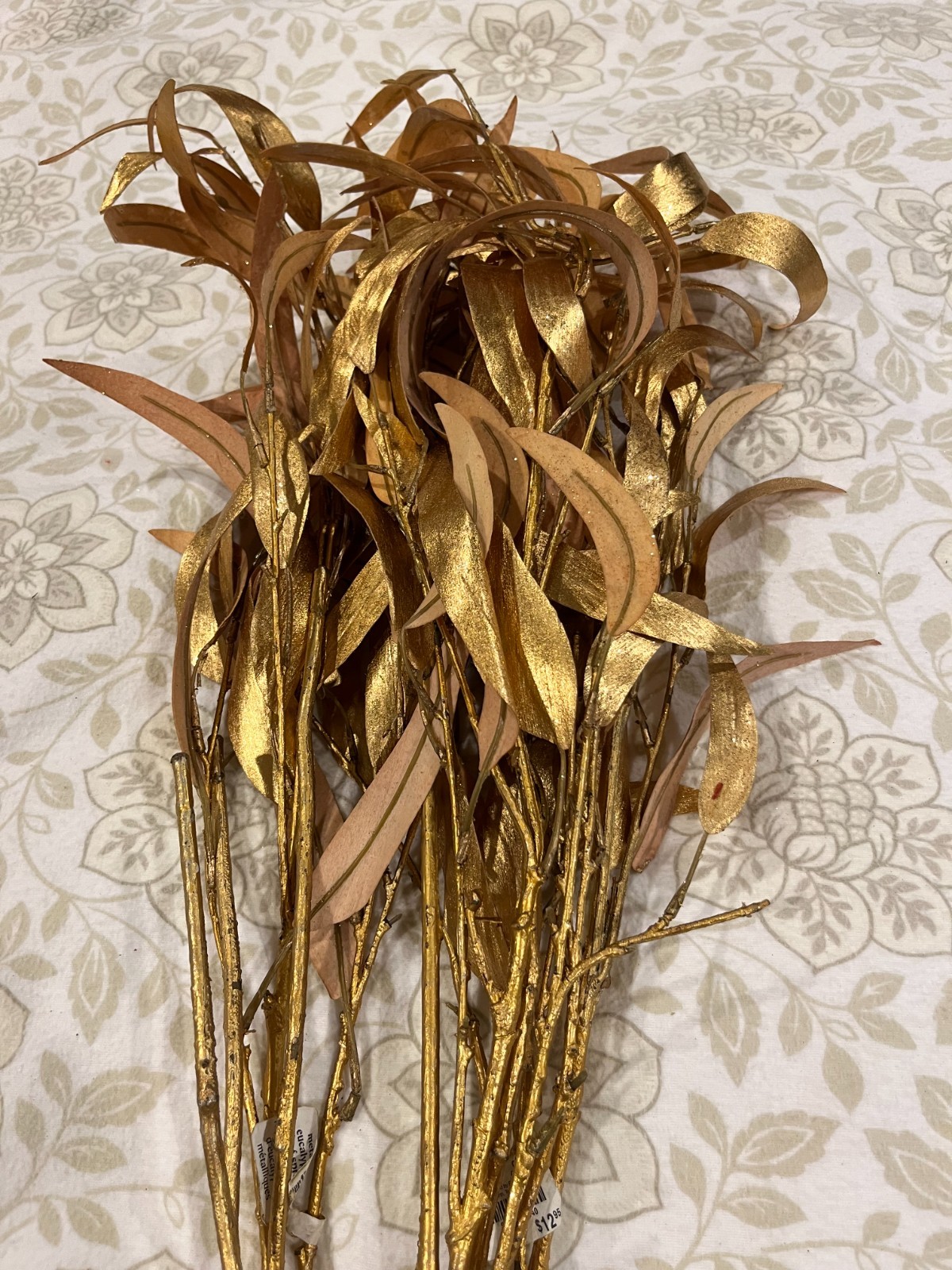 Gold Metallic Eucalyptus Leaf Spray Stems – Approximately 31” Faux Floral Stems