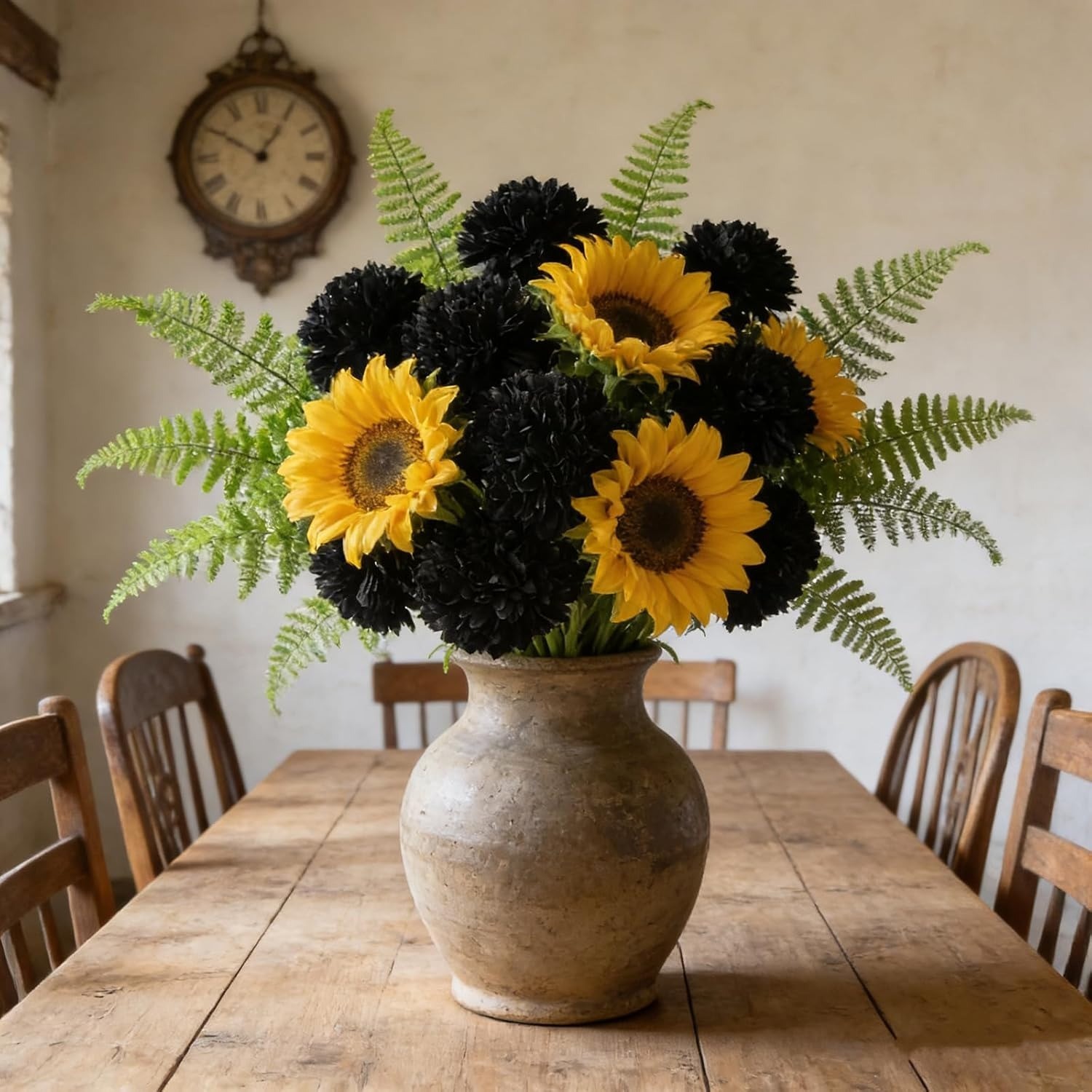 20pc Artificial Chrysanthemums Flower Silk Faux Mums Bouquet w/ Stem Decor Black