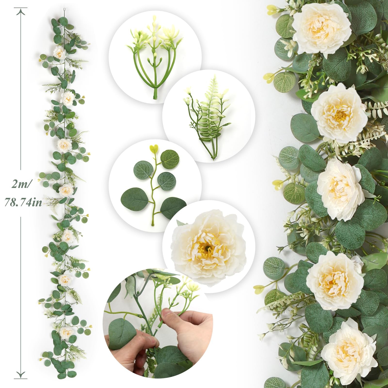 2PCS 6.56Ft Artificial Eucalyptus Flower Garland Fake Peony Flower Vine Faux …