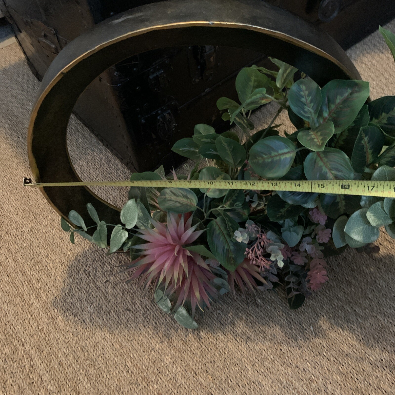 Unique Handcrafted Table Top Faux Floral Arrangement In Circular Decor Base