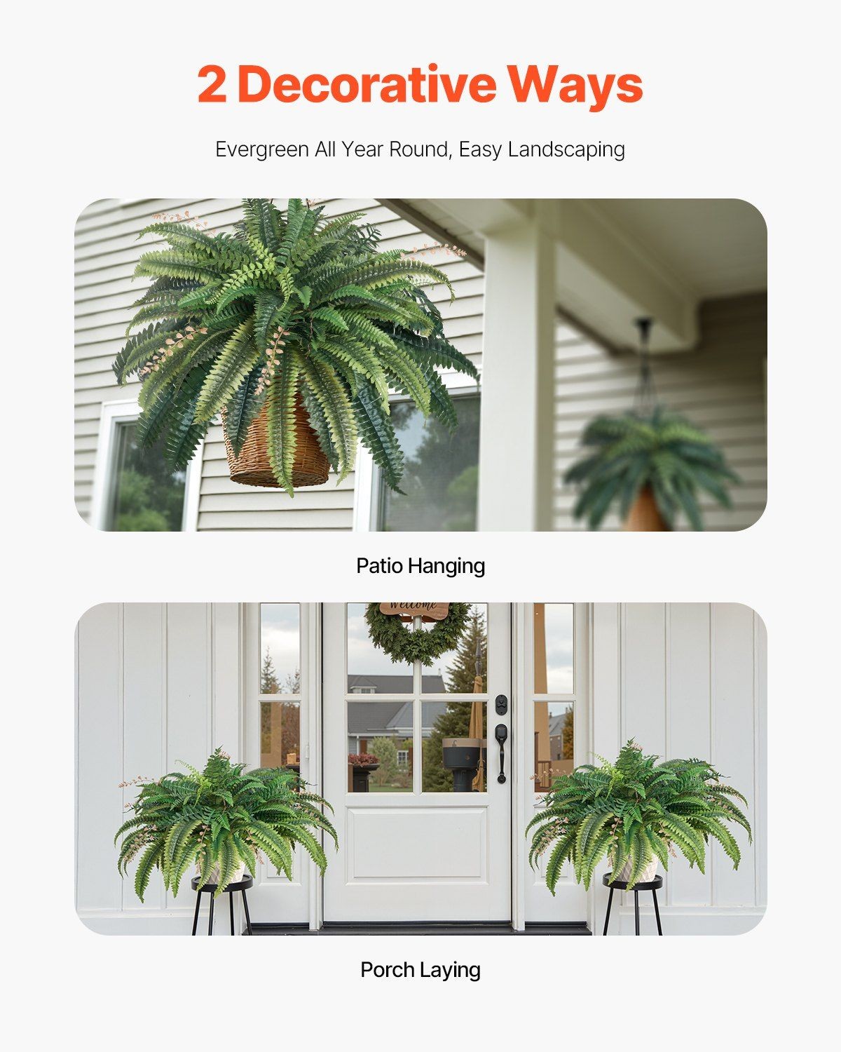 40in Outdoor-Grade Faux Fern, 80 Branches, PE+Silk Leaves, Fade Proof