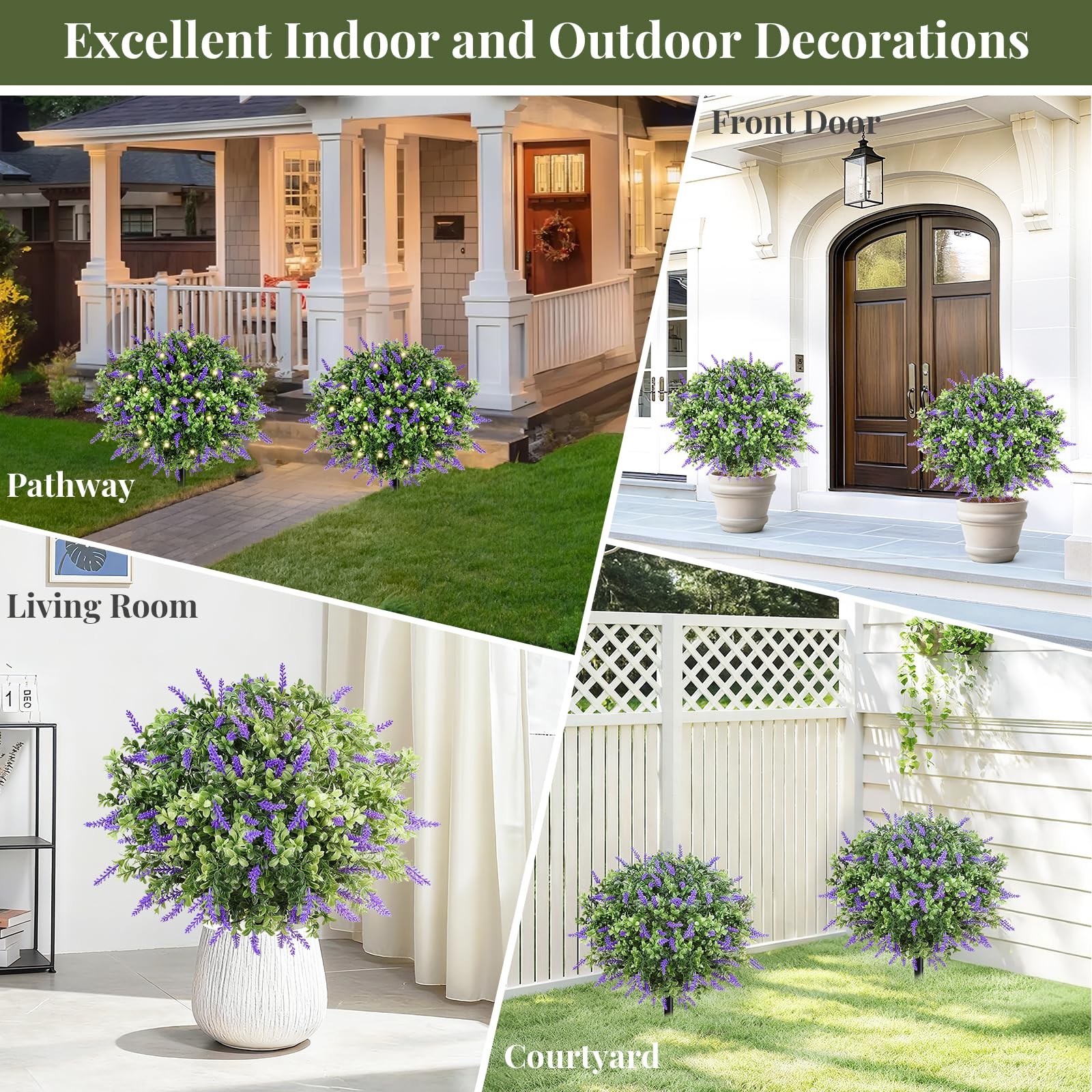 Artificial Lavender Boxwood Topiary Ball with LED Lights, 23.6” Artificial S…