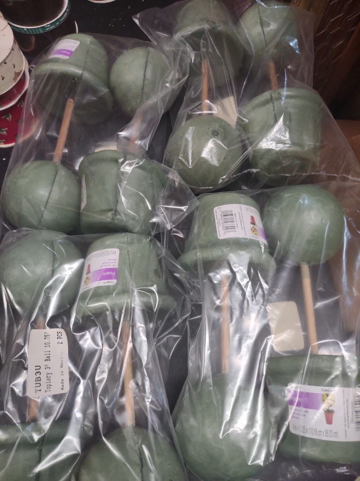 Set of 8: Tabletop Topiary Form, 10.25″ Green Foam Topiaries, 3″ Urethane Ball