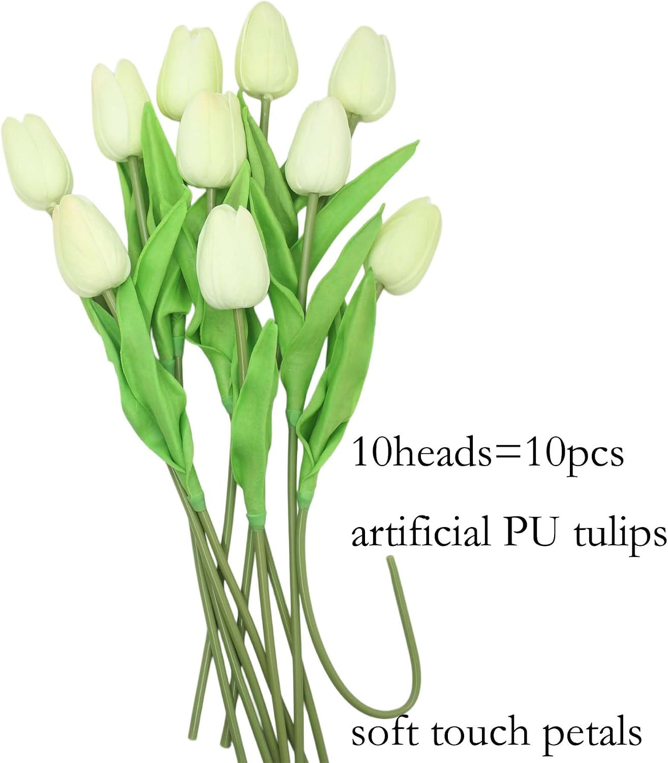 10 Heads Artificial Tulips,Light Champagne | 13.38 Inch,Real Touch PU Faux Flora