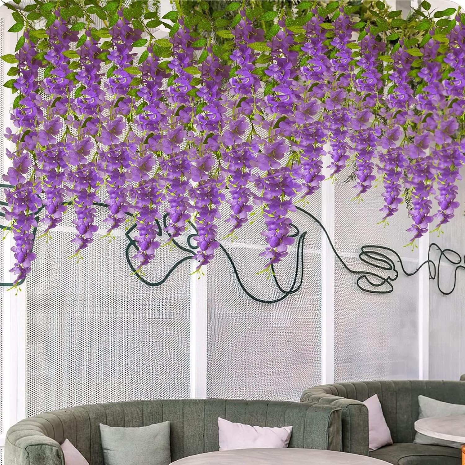 2 Pcs Wisteria Hanging Flowers Vines Purple Wisteria Flowers Vine Garland Art…