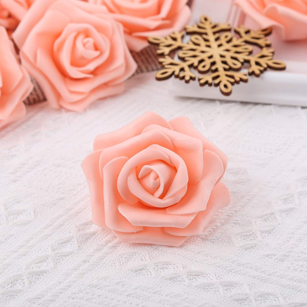 Artificial Rose Flower Heads, 100pcs Peach Roses Artificial Flower Foam Rose …