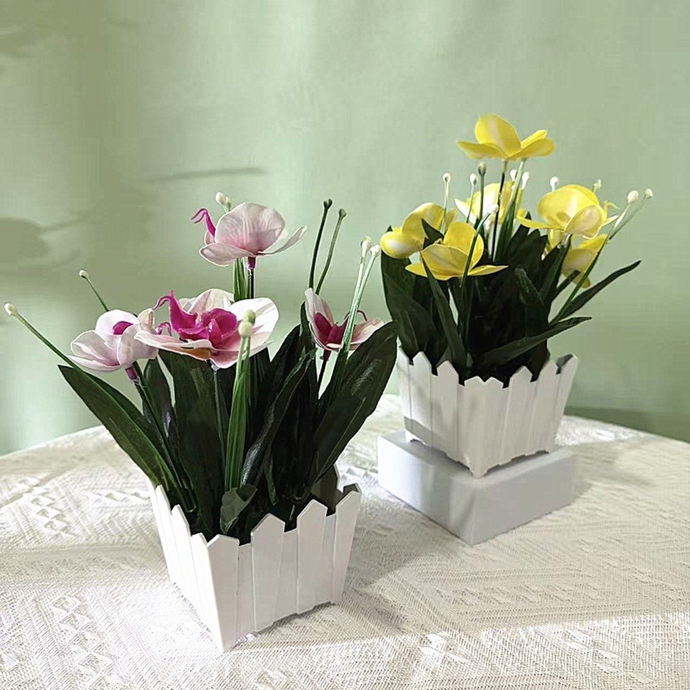 Fake Phalaenopsis Orchid Potted Plant Plastic Flower for Living Room Decor