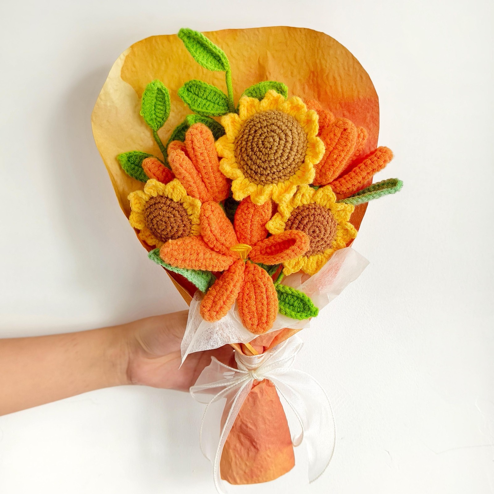 Crochet Flower Bouquet Handmade Yarn Flowers Doll Keepsake Teacher Gift for Her