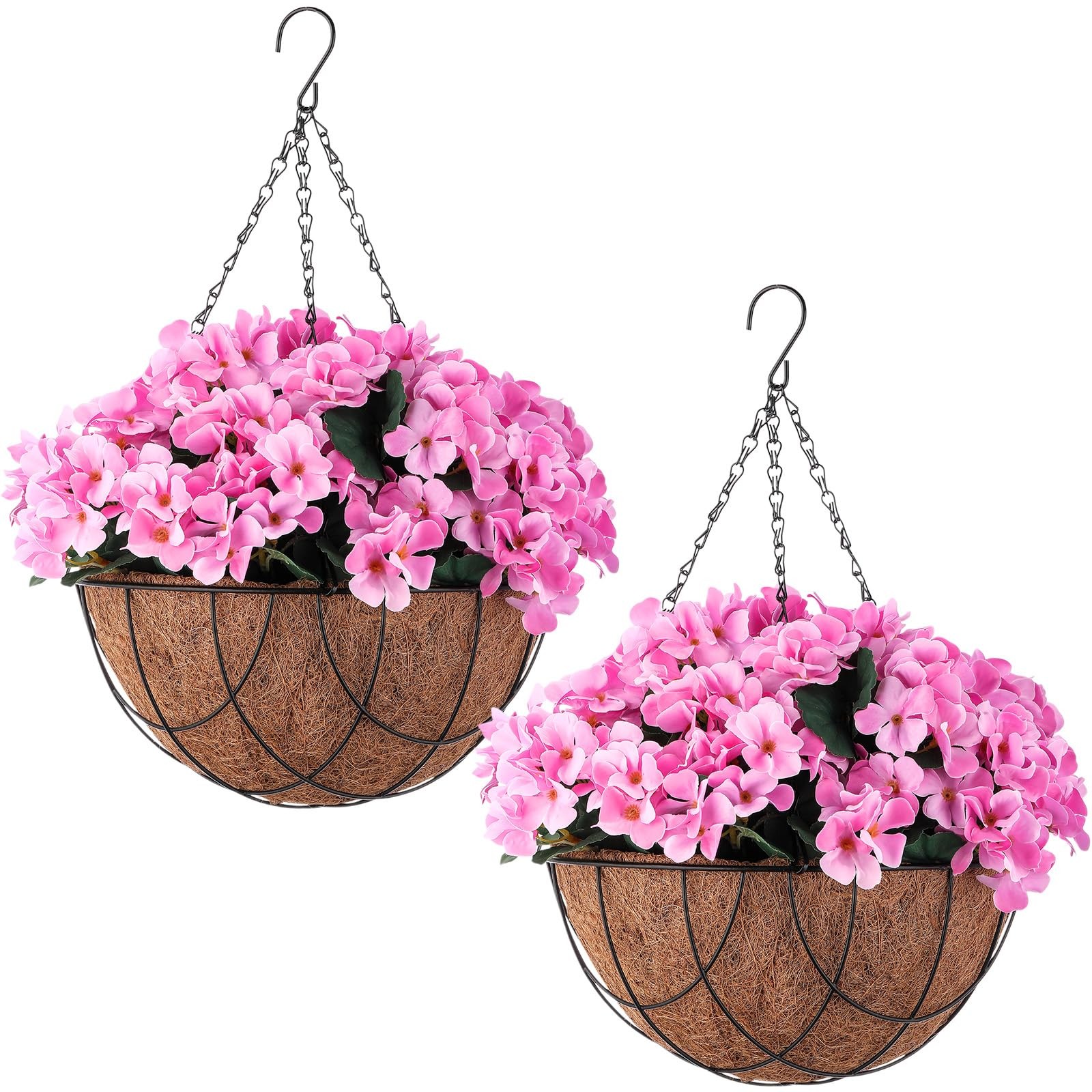 2 Pack Artificial Hanging Flowers in Basket Fake Porch Plants Artificial Hydr…