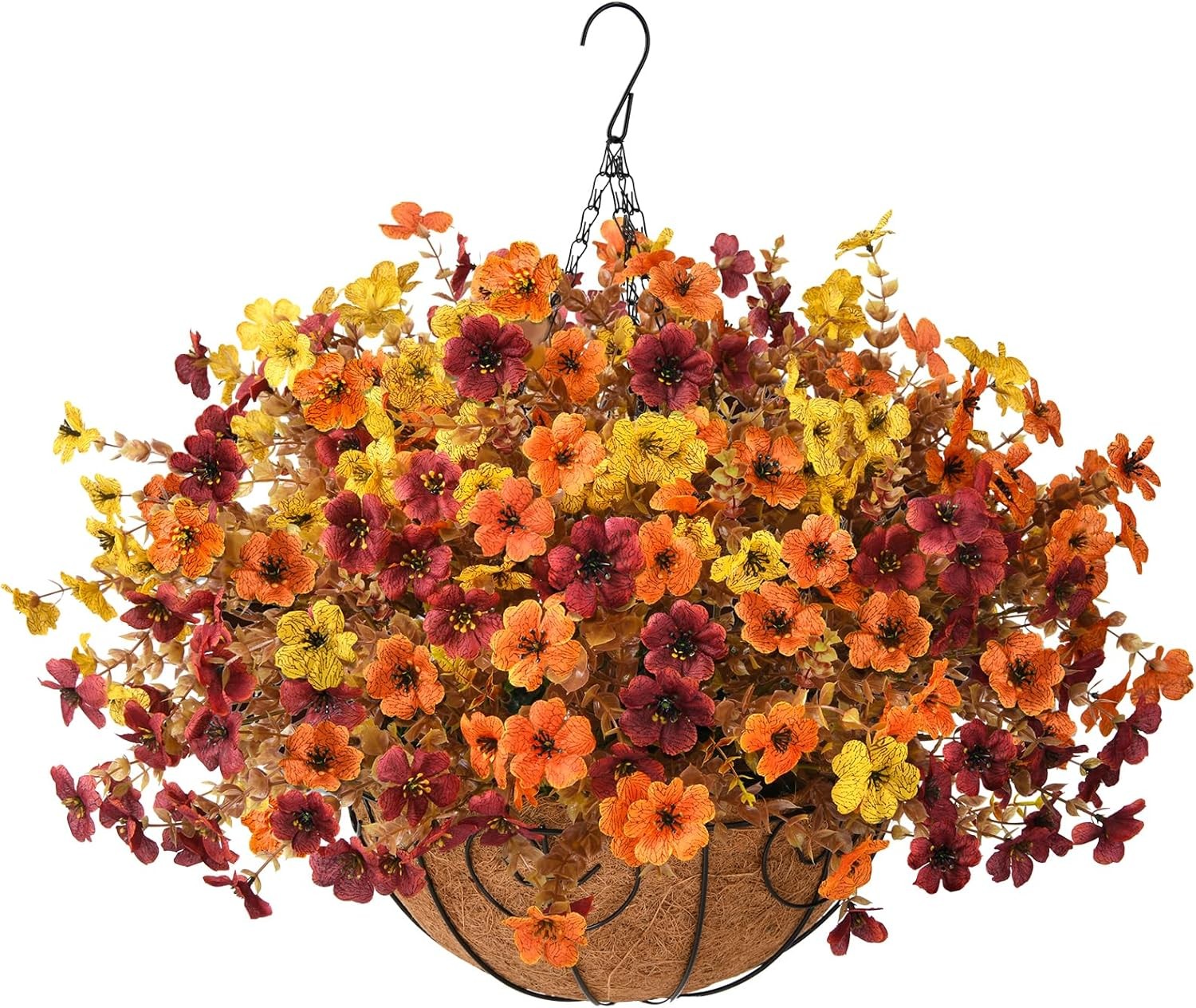 Artificial Fake Hanging Baskets Fall Flowers Outdoors Decoration Faux Silk Mums