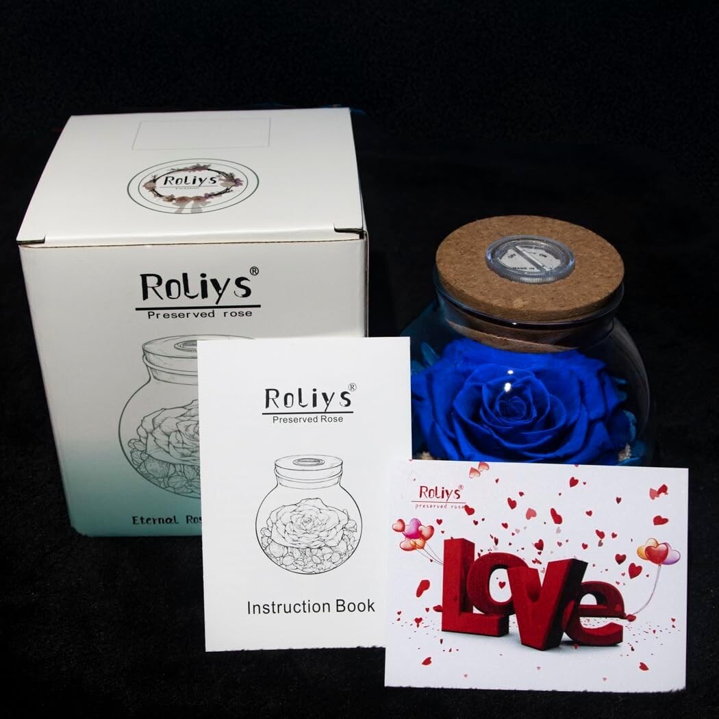 Gorgeous Mood Light Wishing Bottle with Eternal Blue Rose – Anniversary Gift