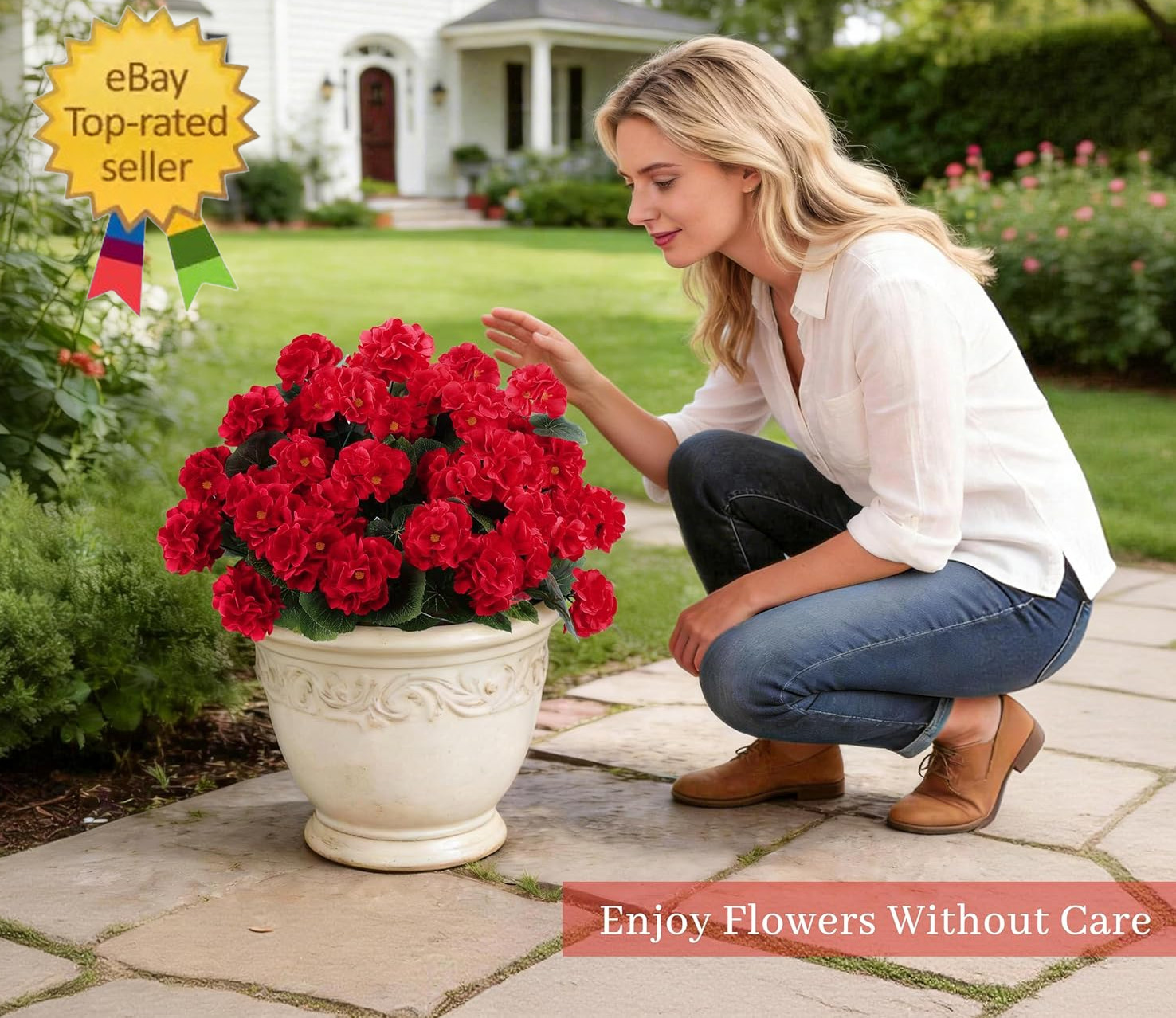 6 Pack Red Artificial Geraniums Flowers for Outdoors UV Resistant Faux Flowers f