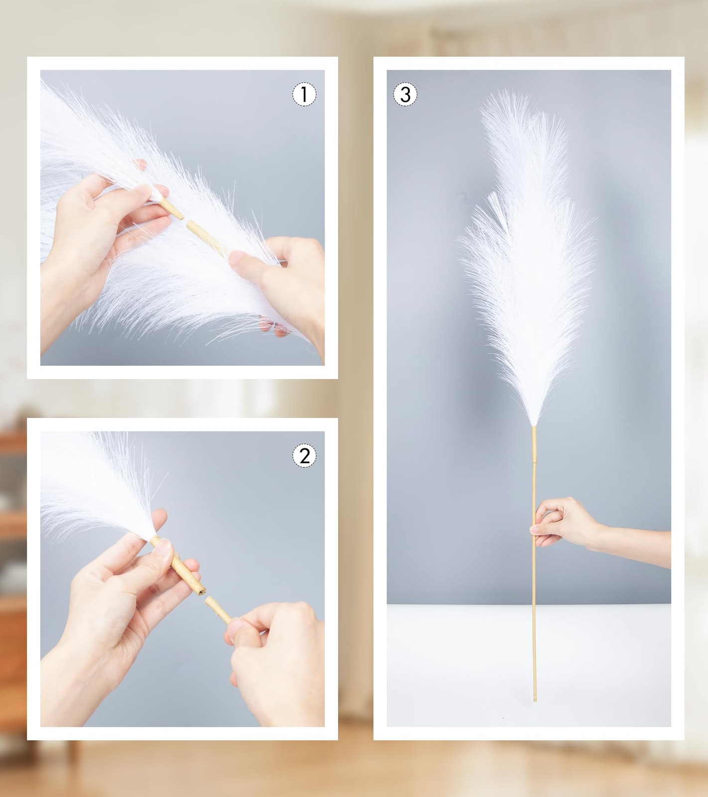 9 Pcs 45″ Tall Pampas Grass White Decor, Long Stem Artificial Flower Floor Va…