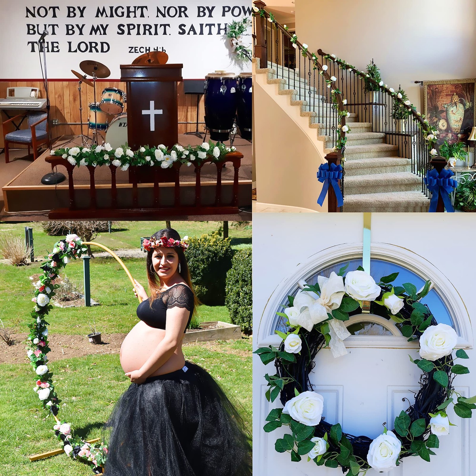 2 Pack Artificial Flower Garland Fake Rose Vine Artificial Flowers Green&Blue…