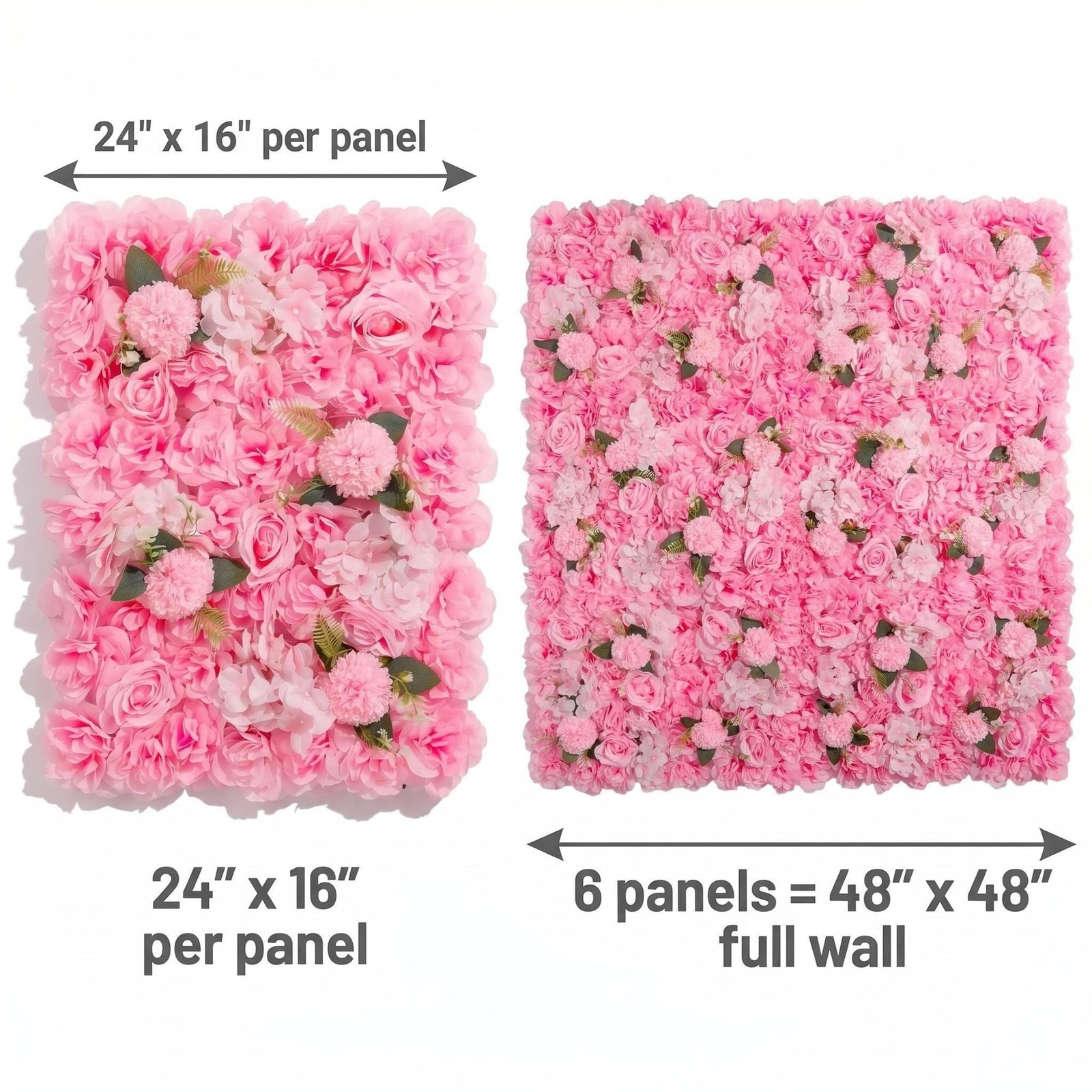 3D Flower Wall Backdrop – 6Pcs 16×24 Inch Artificial Rose Panels Pink Silk Fl…