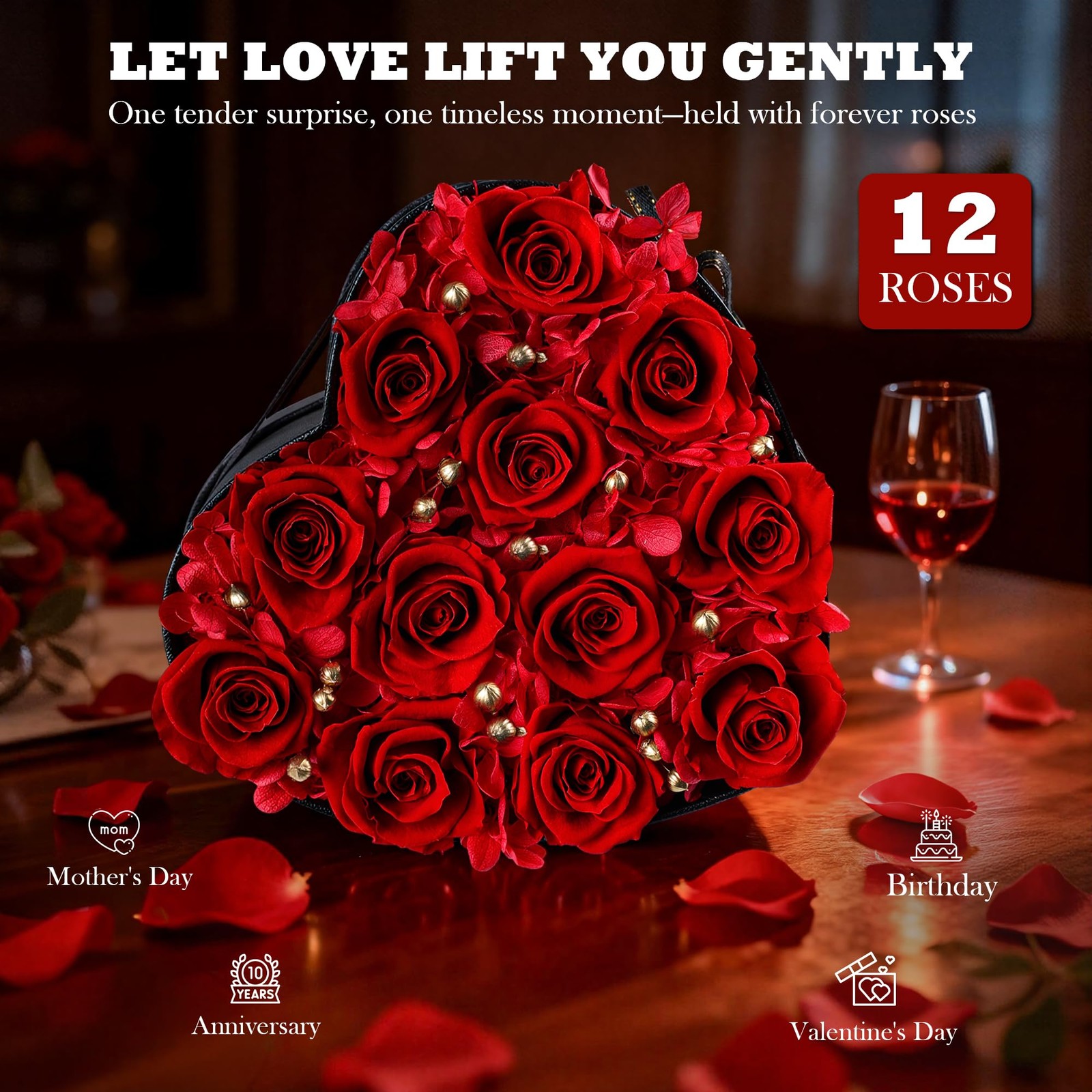 Red Preserved Forever Roses In Box 12 Flowers Anniversary Gift For Women