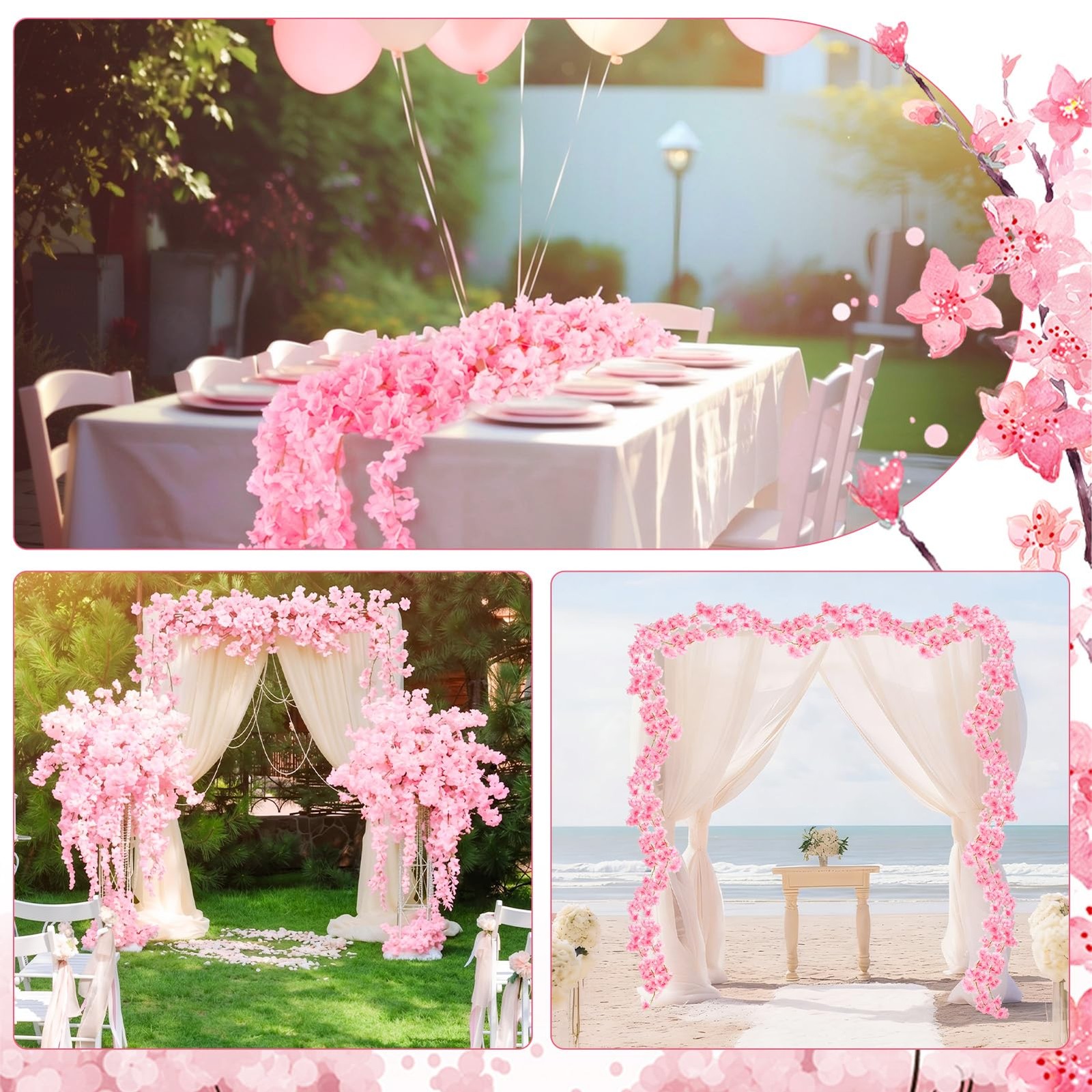 8 PCS 47.2ft Artificial Cherry Blossom Garland Pink Sakura Flower Vines Hangi…