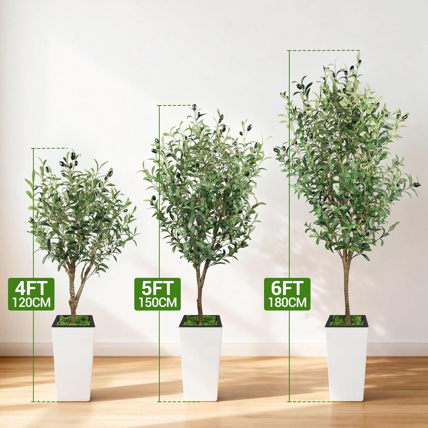 Artificial Olive Tree with White Pot 120/150/180cm Tall Faux Olive Plant Home