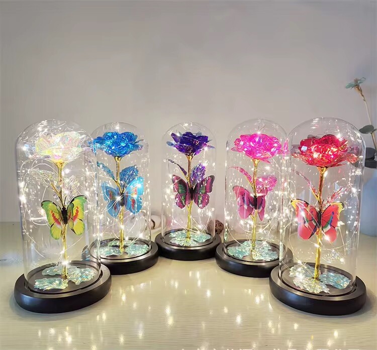 Eternal Forever Galaxy Rose Flower In Glass Dome LED Light Valentine’s Day
