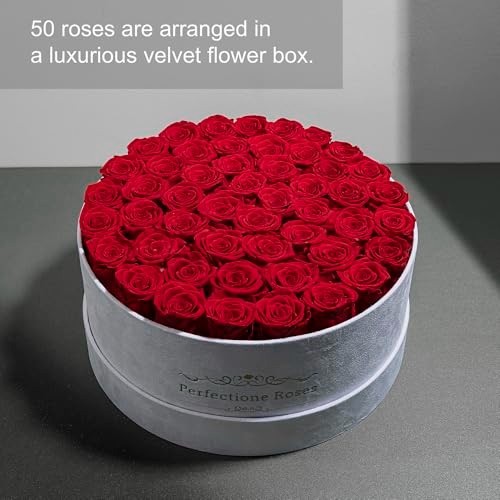 50-Piece Velvet Box Roses – Preserved Flowers for Delivery, Birthday Gifts for W