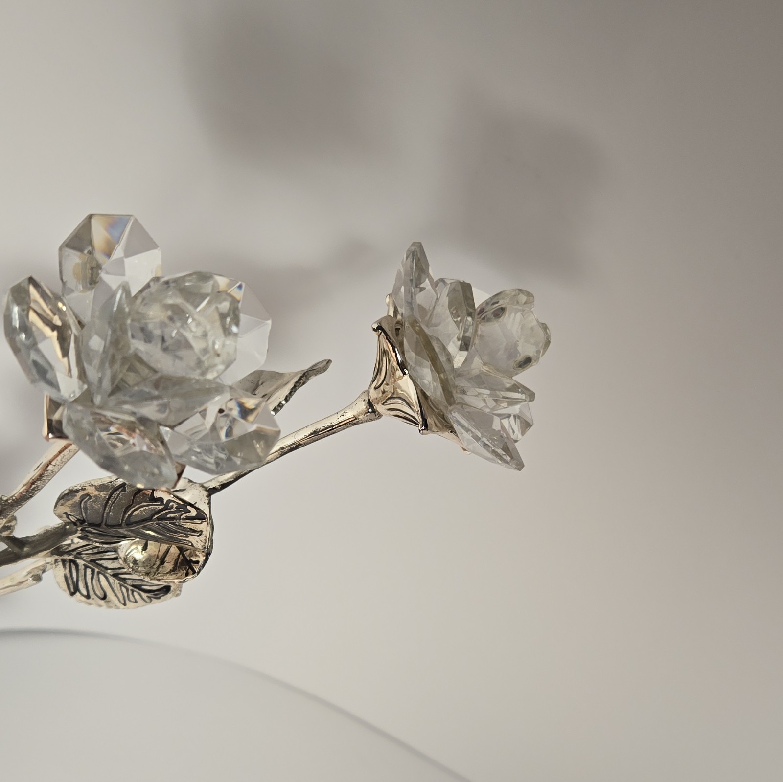 2 Artificial Crystal Flower Heads on Silver Metal Stems, Clear Glass Picks