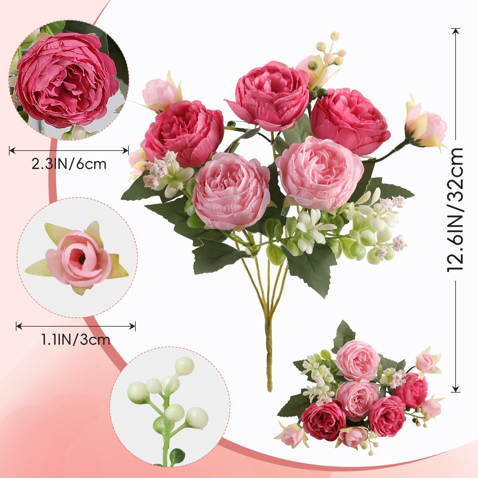 2 Bunches Silk Pink Peony Artificial Flowers Wedding Party Table Centerpieces De