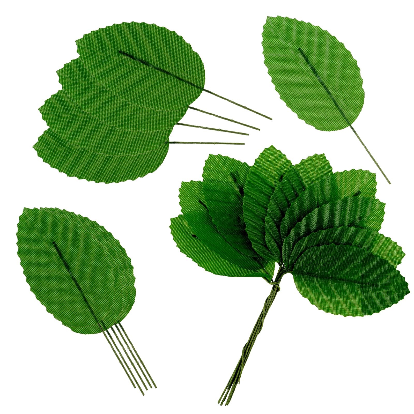 200 PCS Artificial Green Leaves Silk Faux Wired Single Leaf Bulk DIY Crafts