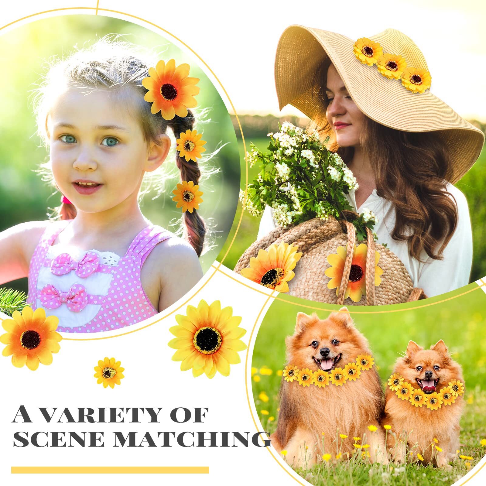 Clip On Sunflowers 100pcs Artificial Heads 3.7/3/1.6″ DIY Wedding Yellow