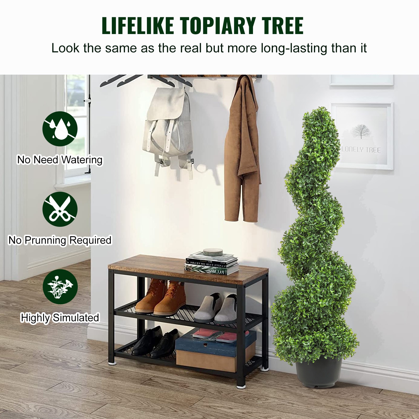 VEVOR 3′ Artificial Boxwood 2 Pack Spiral Topiary Tree UV Home Decor In/Outdoor