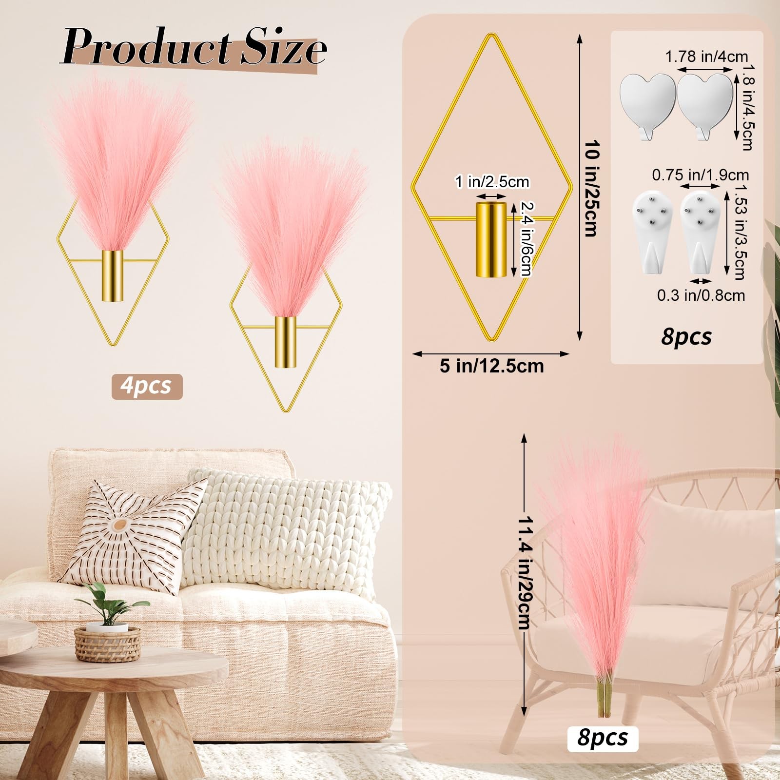 4 Sets Boho Gold Wall Decor Metal Wall Art Hanging Planters with Artificial P…