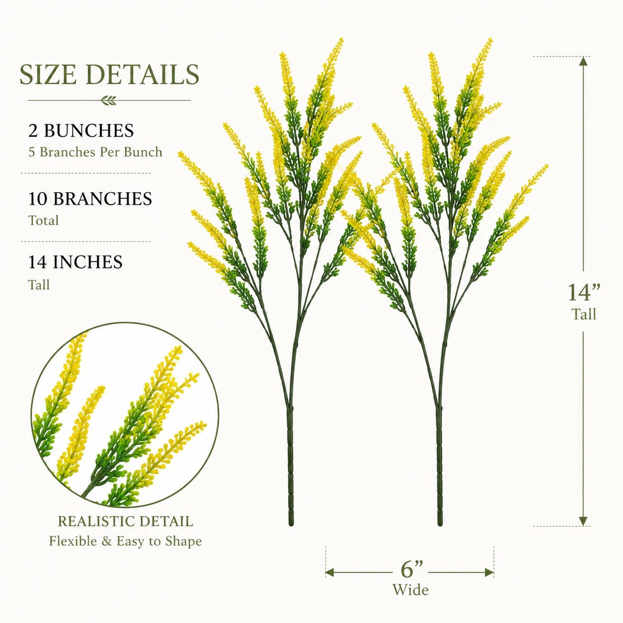 Yellow Faux Lavender Stems, Artificial Salvia Flowers, Faux Greenery Picks, Farm
