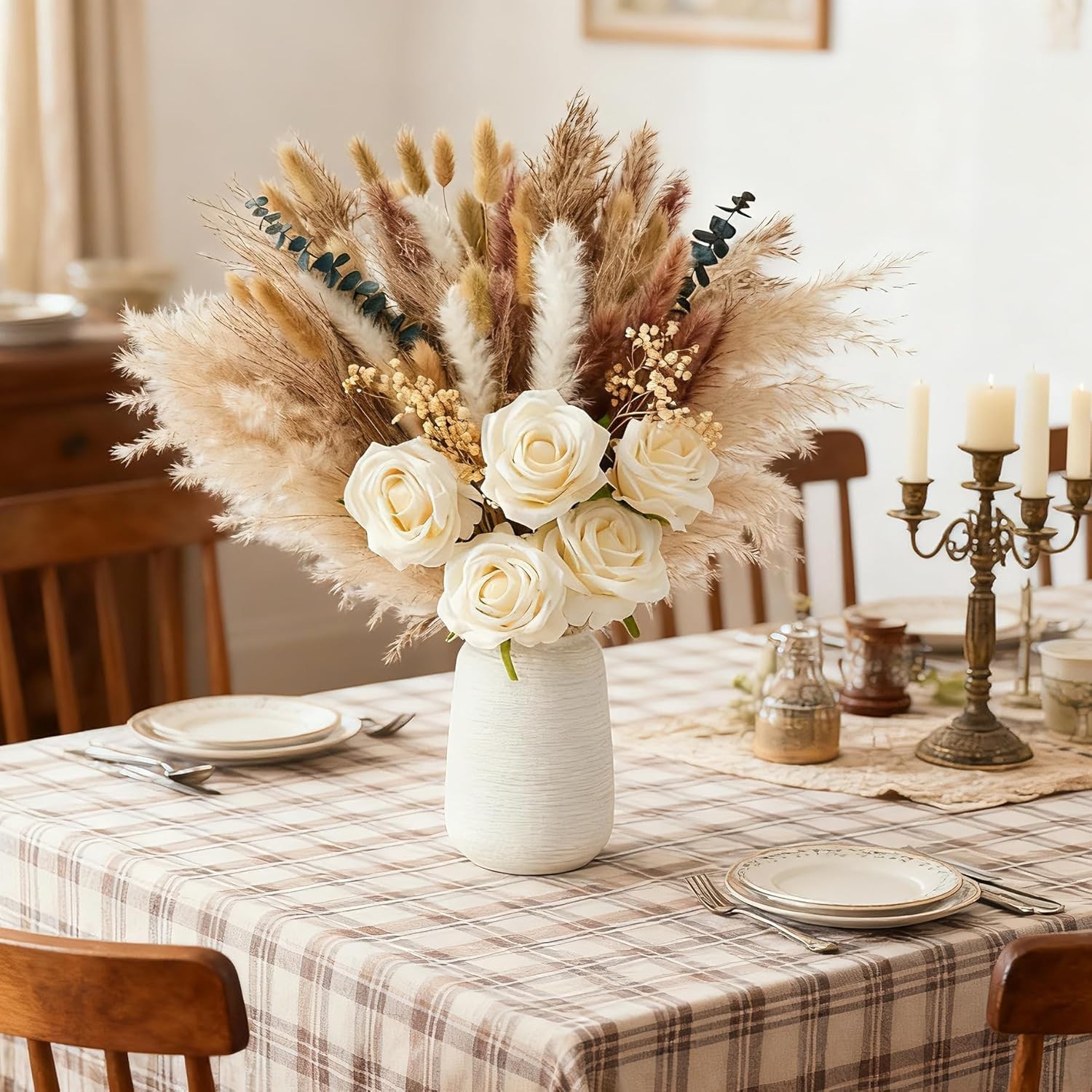 Arreglo floral con 100 flores artificiales y jarrón para centro de mesa, Nuevo