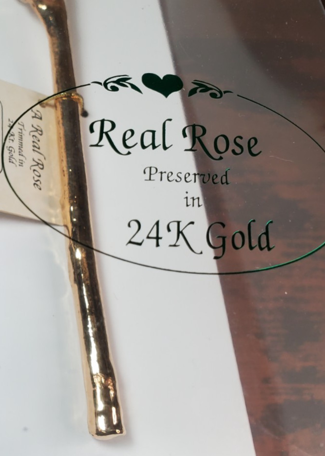 The Rose Lady, Red Rose Trimmed In 24KT Gold Preserved In Lacquer New In Box