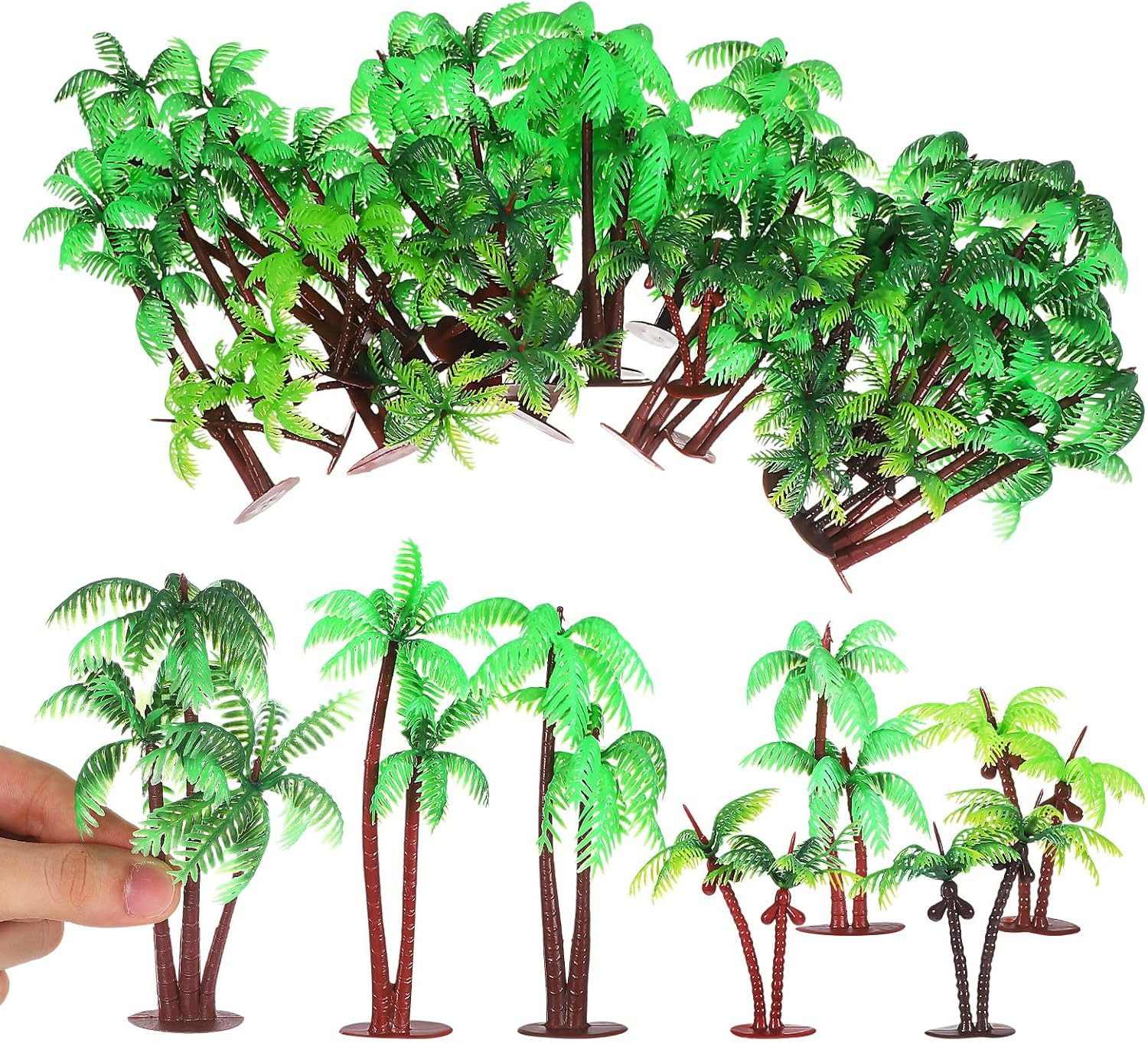 31 Pcs Plastic Coconut Palm Tree Model Set Miniature Tropical Artificial Palm Tr