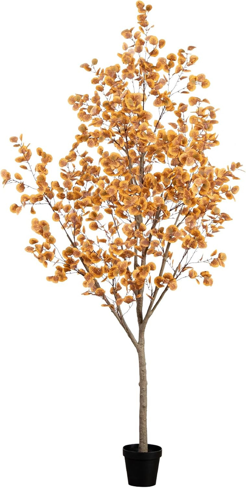9FT Faux Autumn Eucalyptus Tree in Black Planter for Home & Office Décor