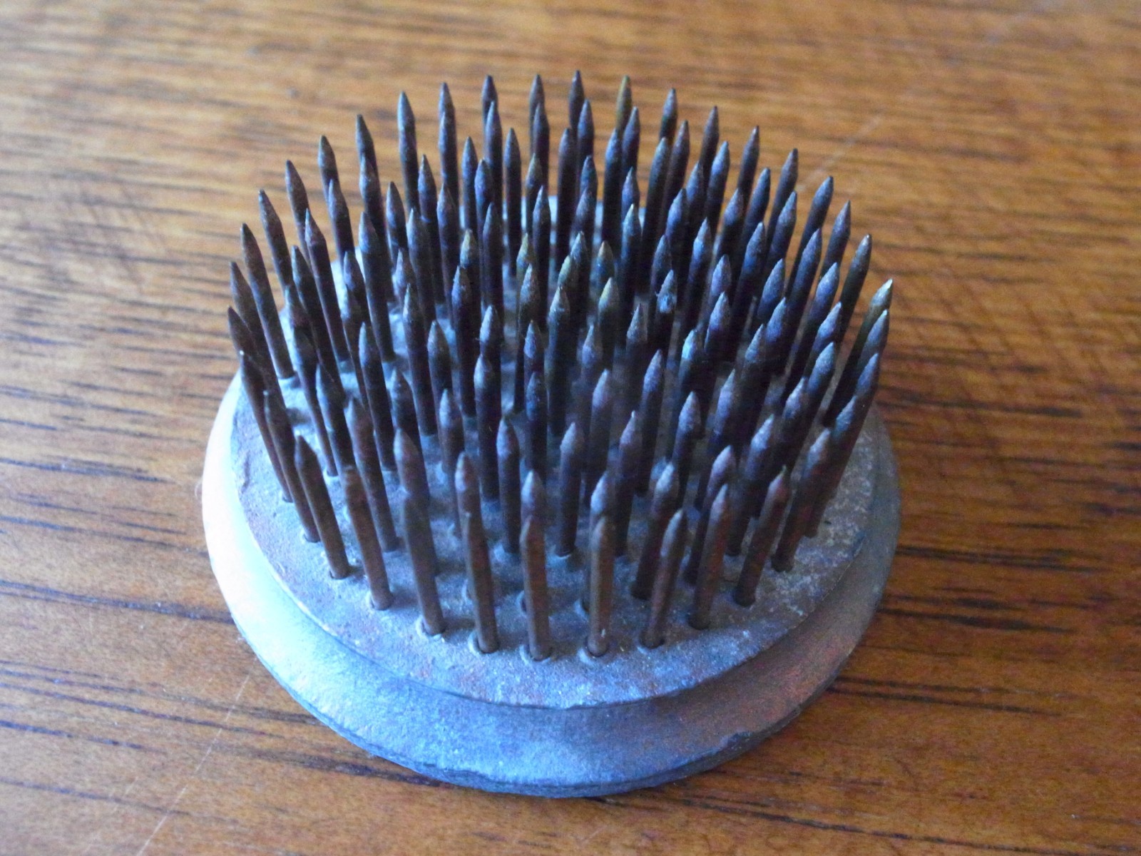 2 Vintage Spiky Green Metal Flower Frogs-Perfect Ephemera Display Stands!