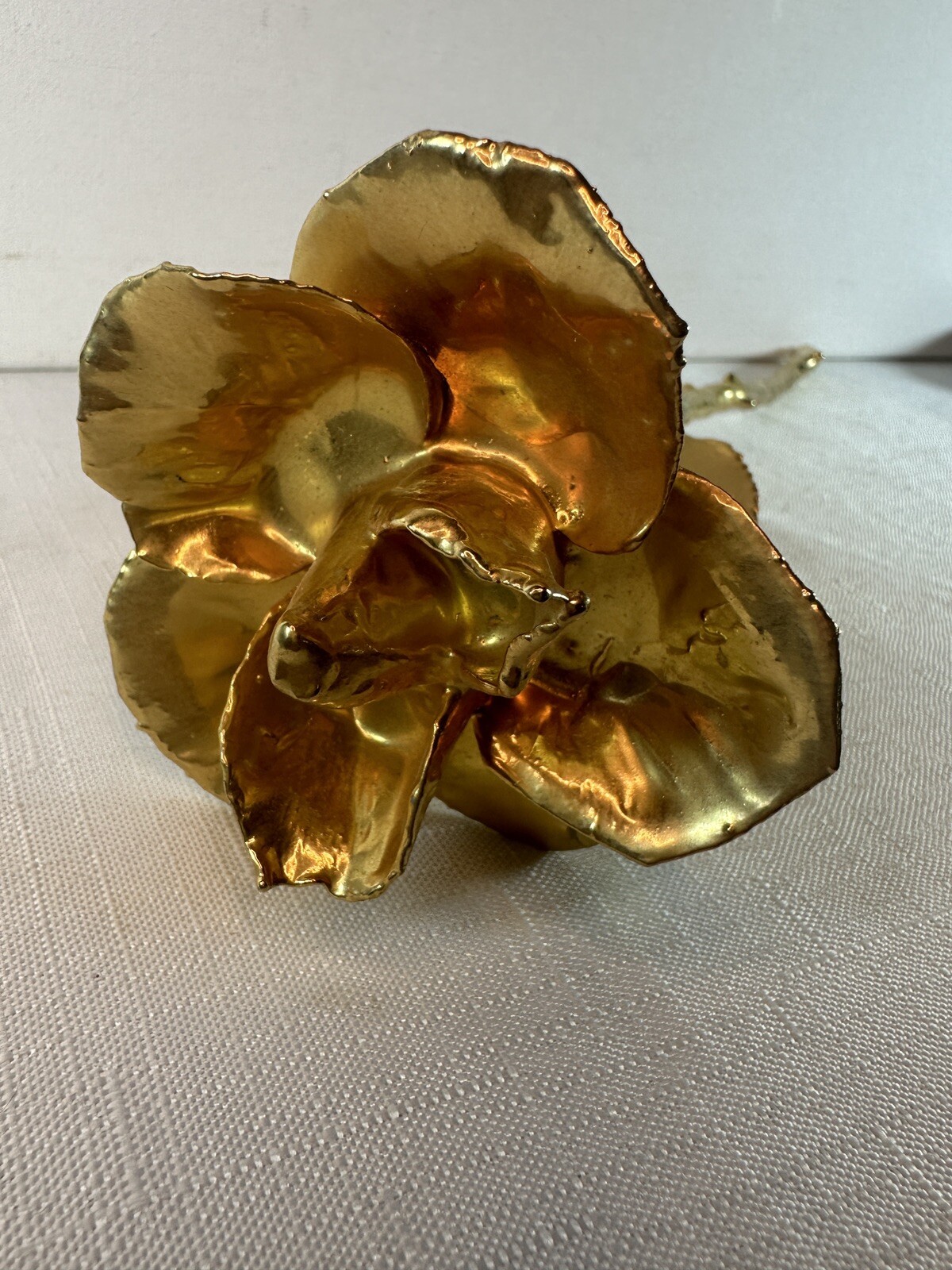 Real Rose Dipped Preserved In 24K Gold Long Stem 2 Leaves Forever Rose Gift