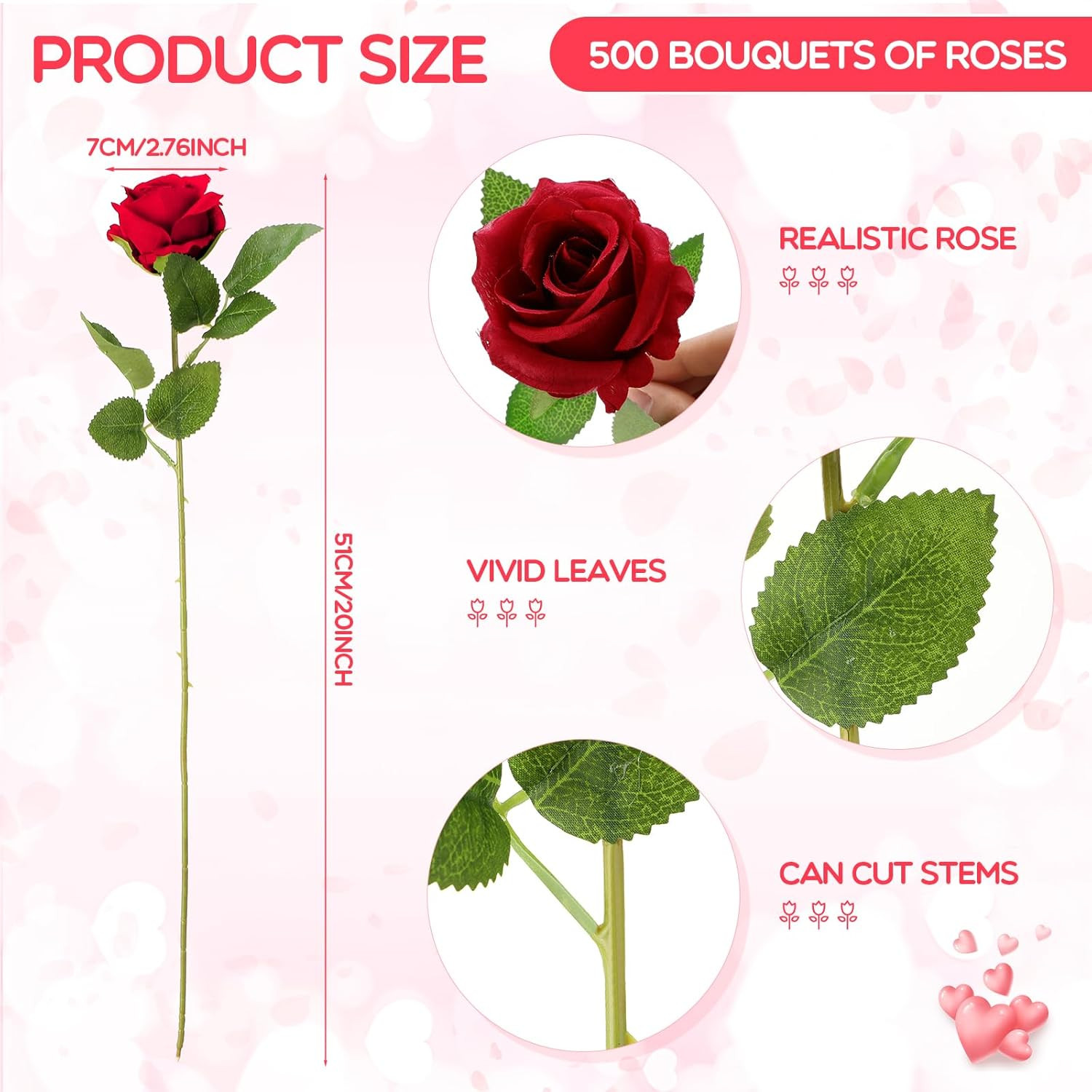 500 Pcs Artificial Silk Roses Flowers with Long Stem Bridal Wedding Bouquet Real