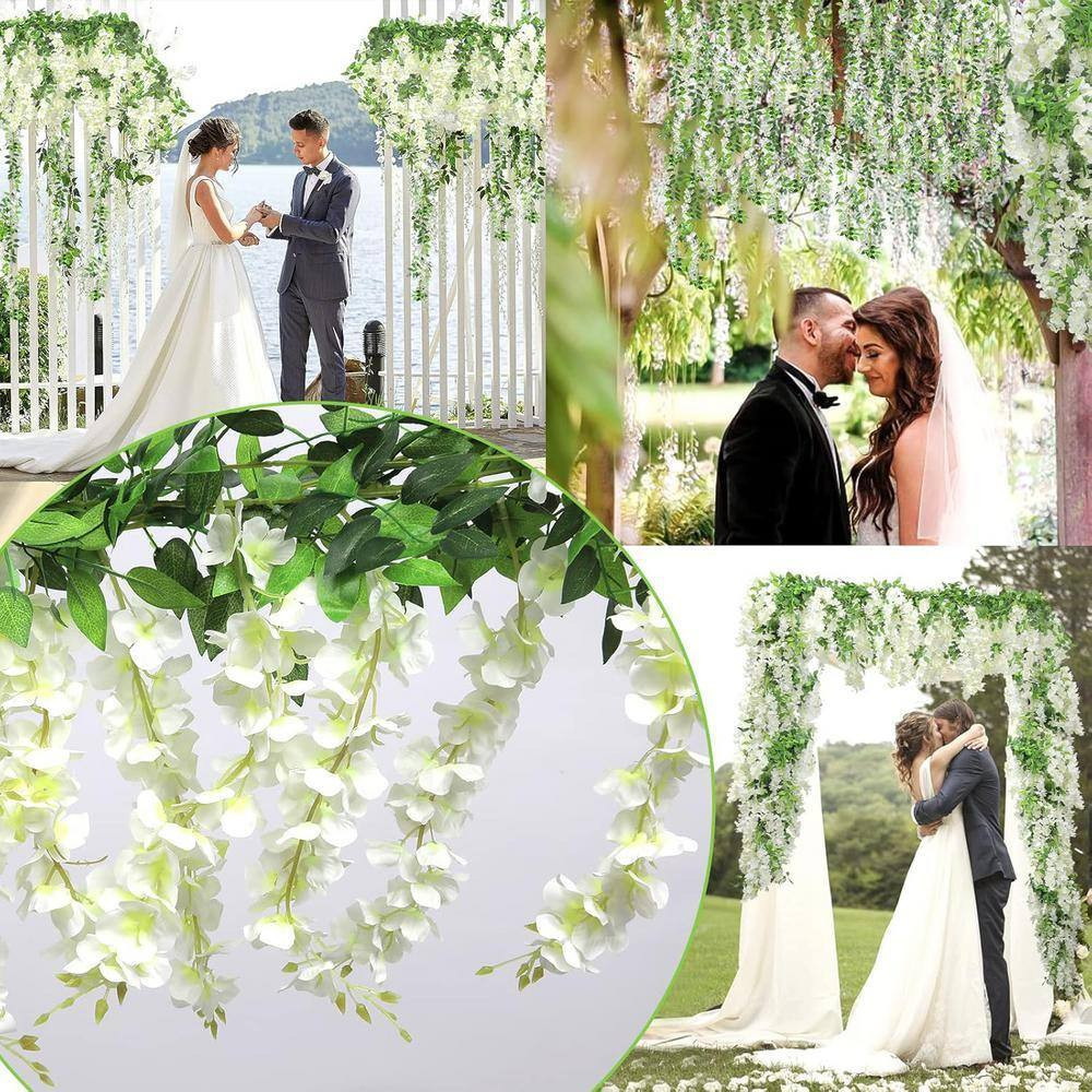 15 In. White Indoor/Outdoor Artificial Wisteria Flower 10-Pieces Total 72 Ft. We