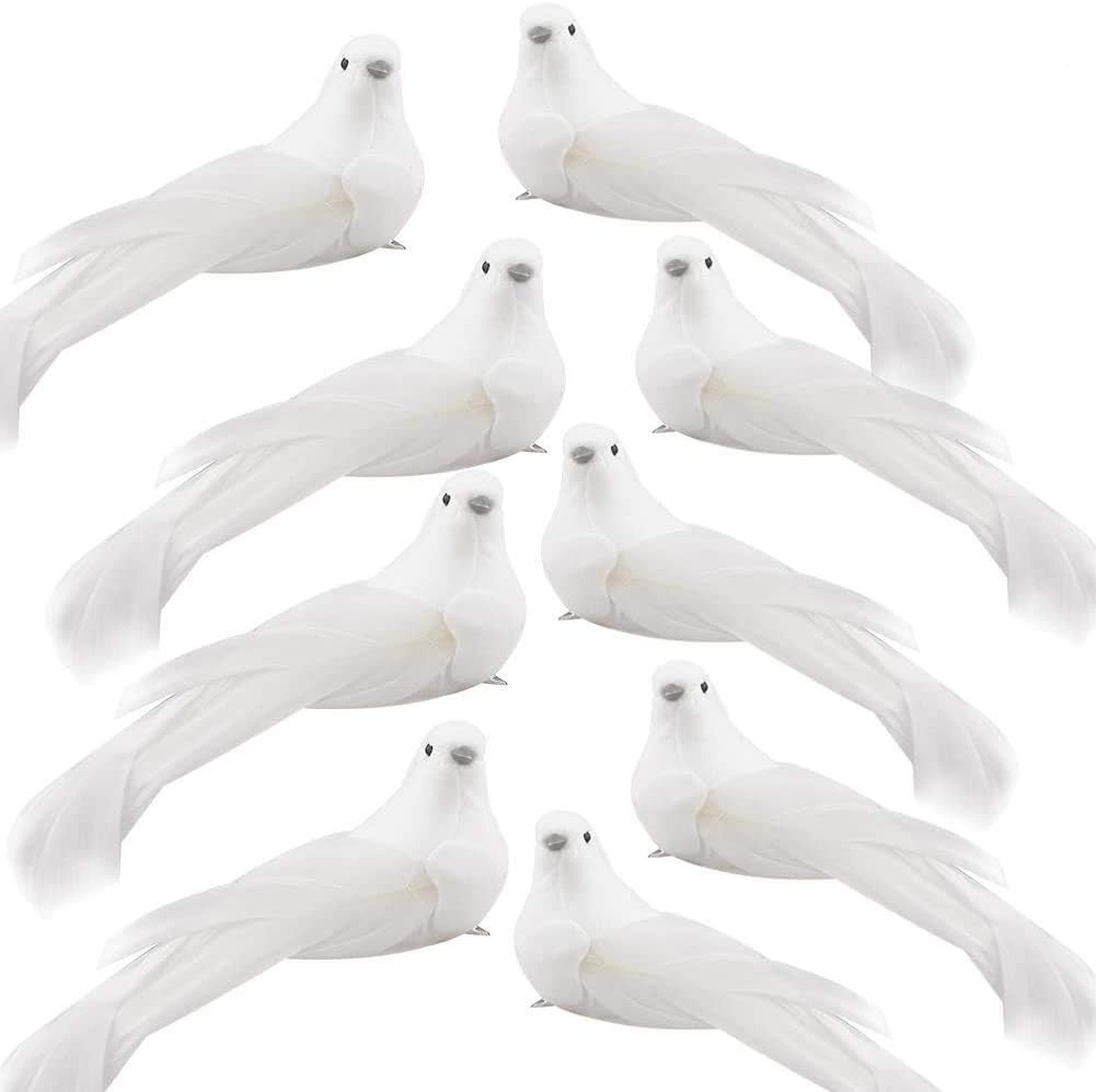 Artificial Birds, 12 Pcs Artificial White Doves Simulation Foam White Feather…