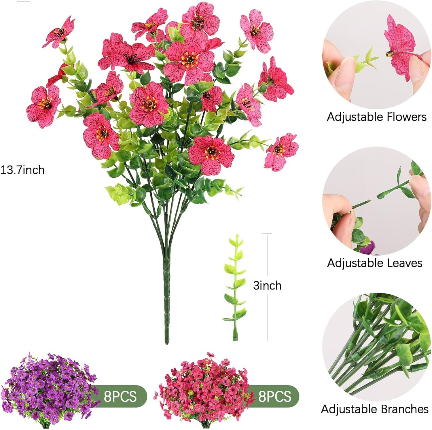 Maintenance-Free Fuchsia Silk Flowers Set – Perfect for -Round Outdoor Decor