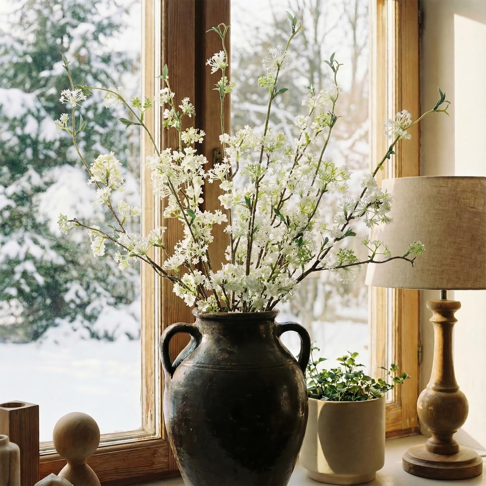 6pcs 39.3 Inch Artificial White Snow Willow Branches for Vases Fake Artificia…