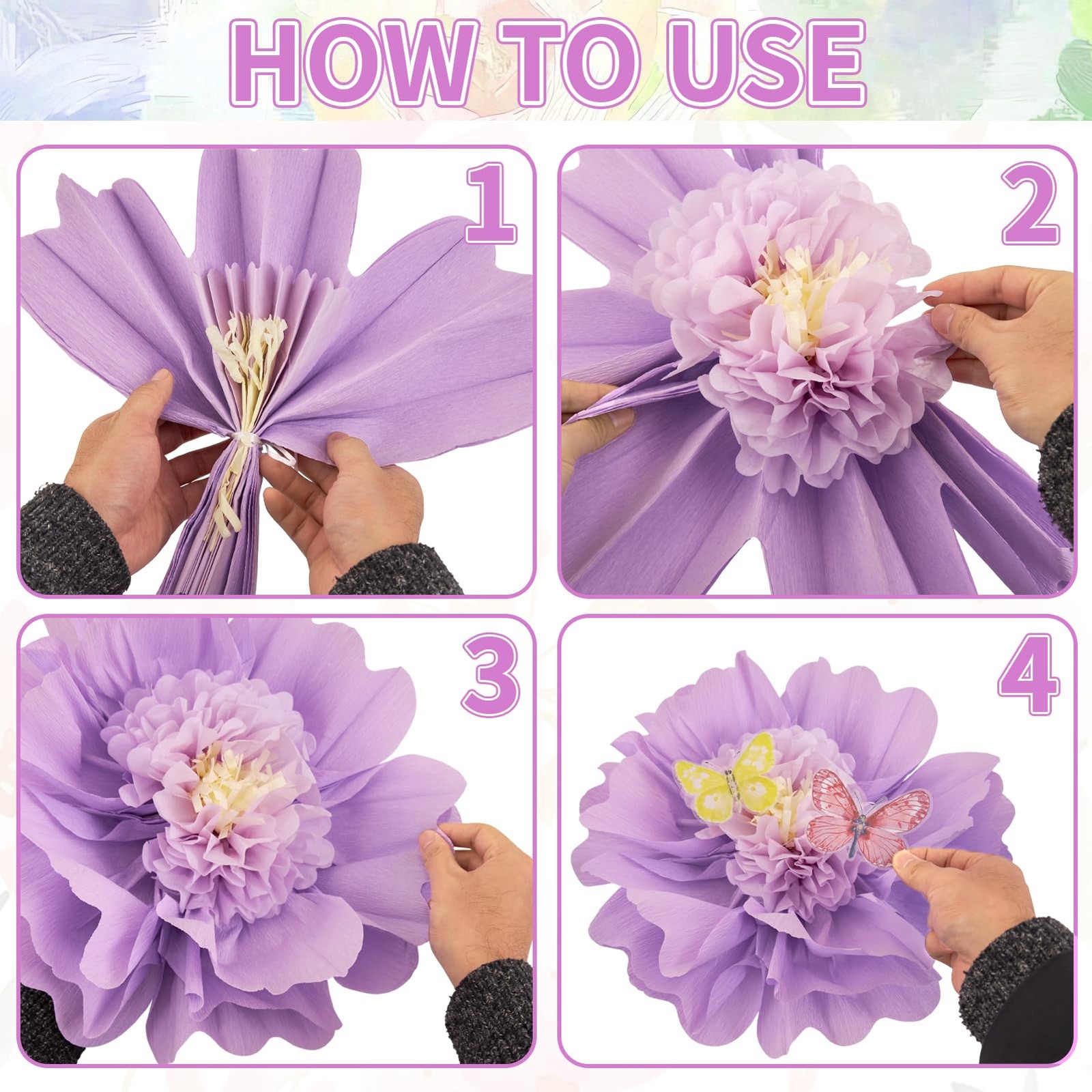Pastel Flower Butterfly Decorations 20” Giant Crepe Flowers Large Tissue Flo…