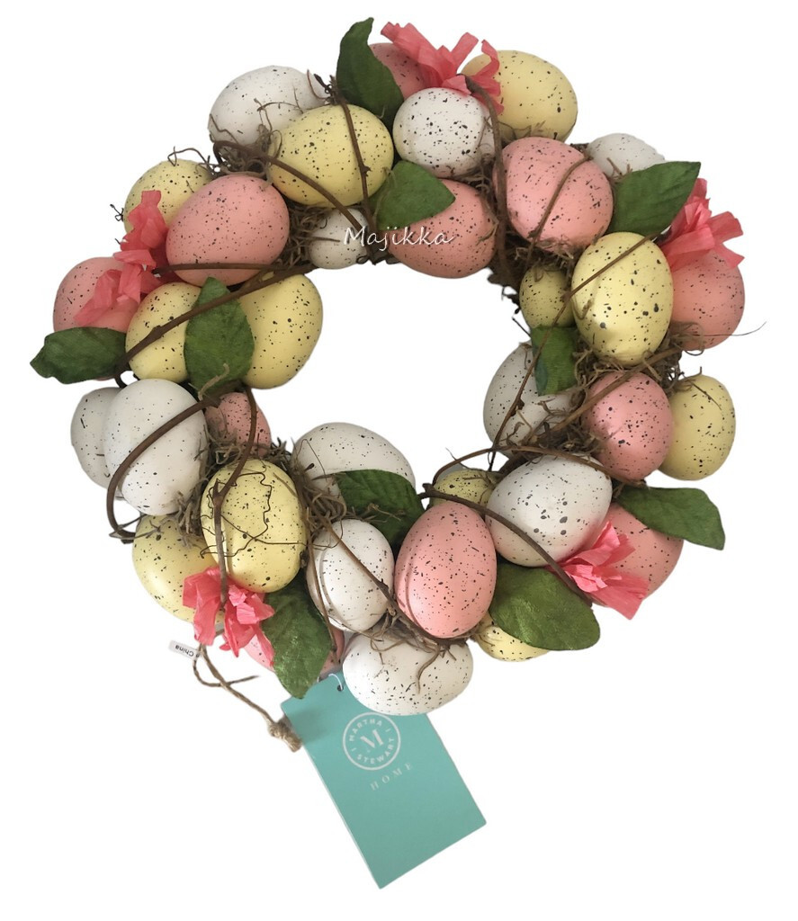 Martha Stewart Spring Easter Egg Wreath Speckled Pastel Pink White Yellow 12.5″