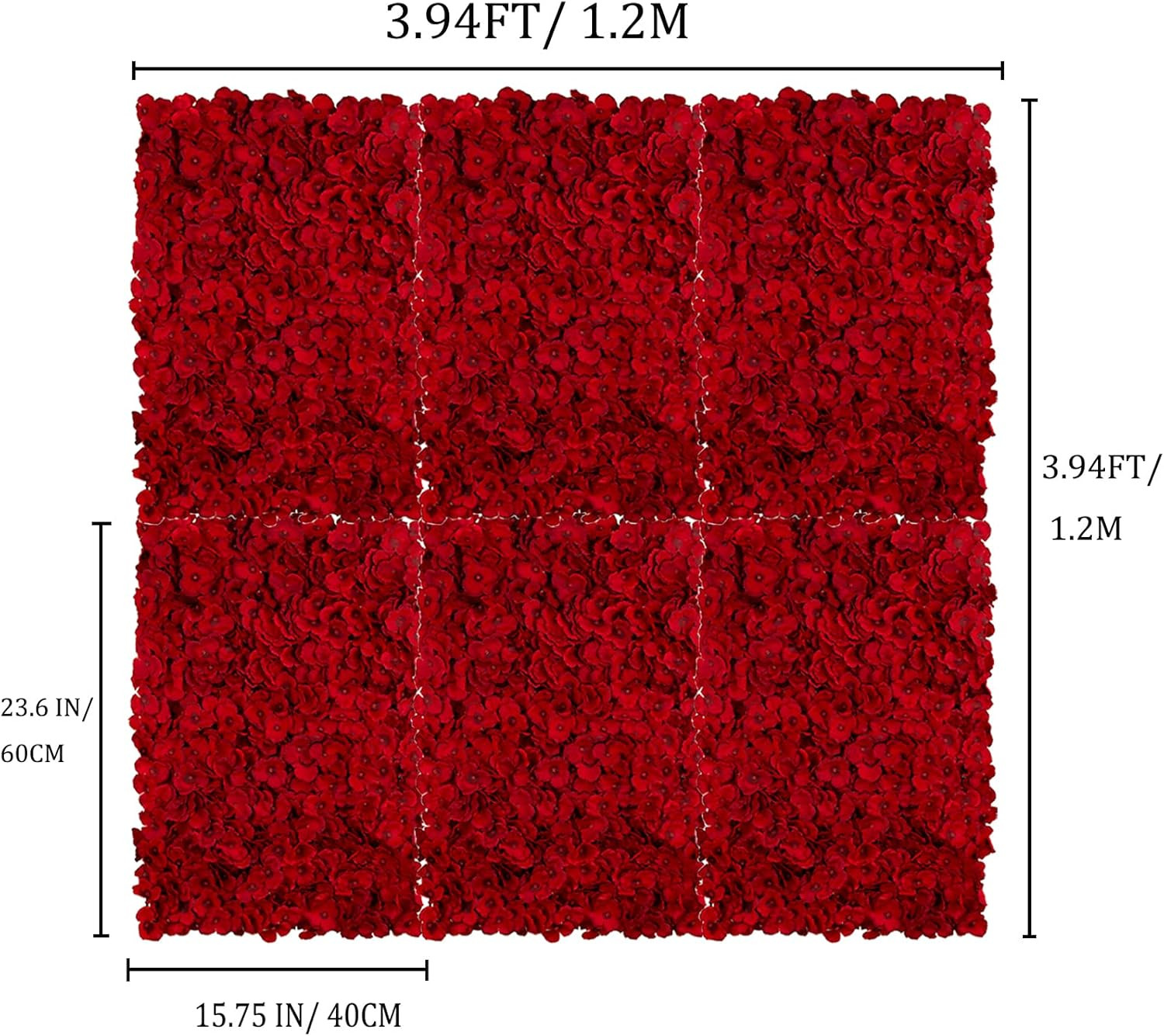 Red Hydrangea Flower Wall Backdrop – 6 Pcs 3D Silk Panels for Events Decor